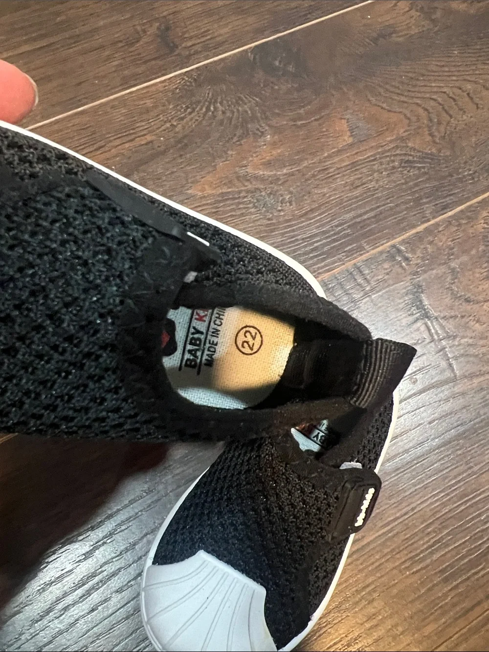 Kids Black Knit Slip-On Sneakers with White Toe Cap
